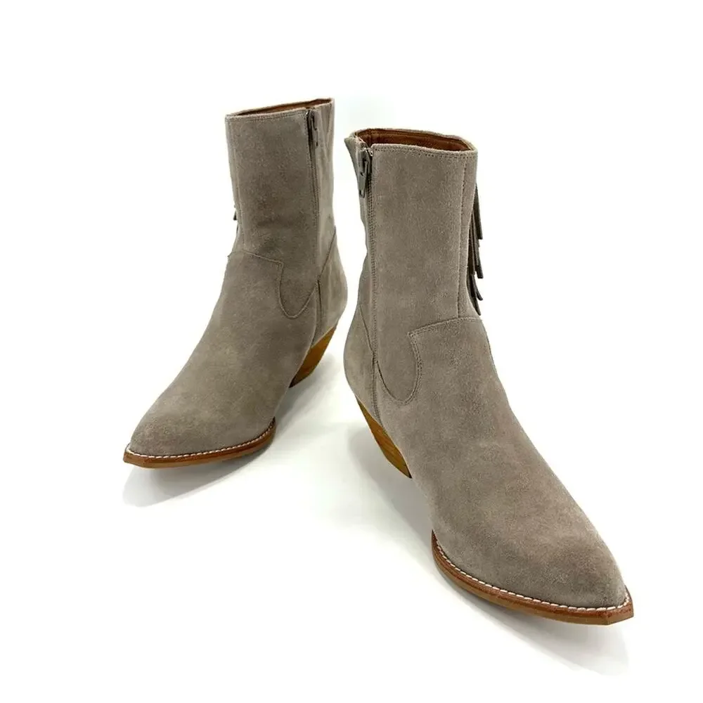 Jeffrey Campbell Hastings Gray Cowboy Ankle Boot Sz 9.5 Suede Fringes Rodeo New